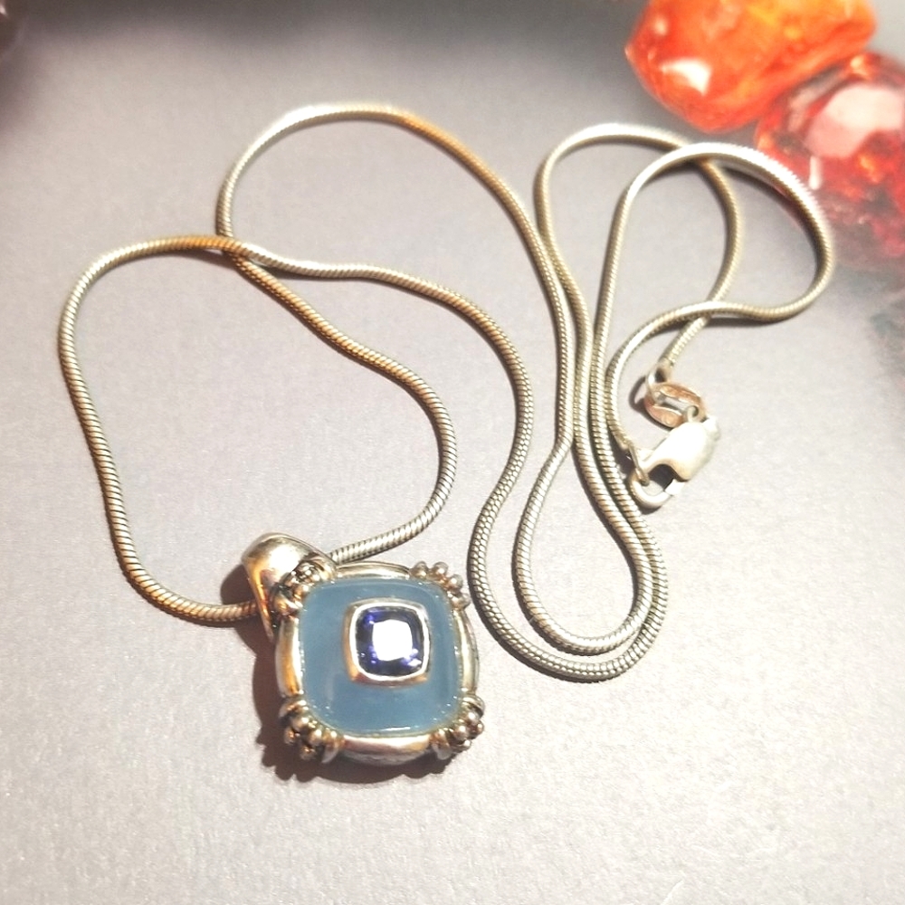 Vintage Blue and Silver Pendant Necklace